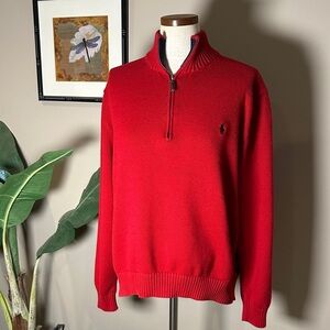 Polo Ralph Lauren men's red cotton quarter-zip sweater